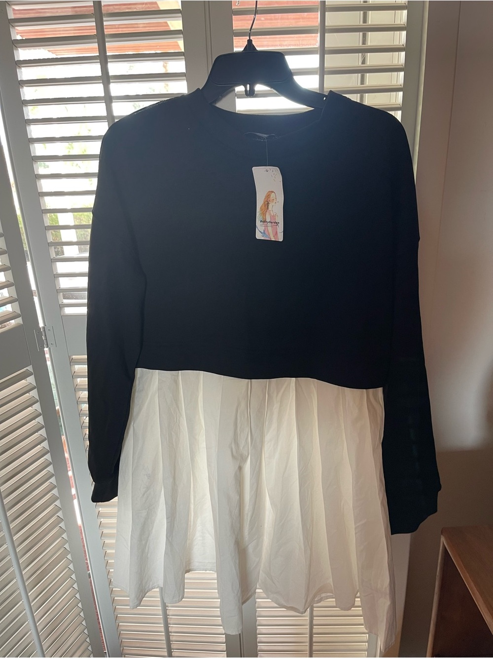 Black and White Long Sleeve Layered Dress